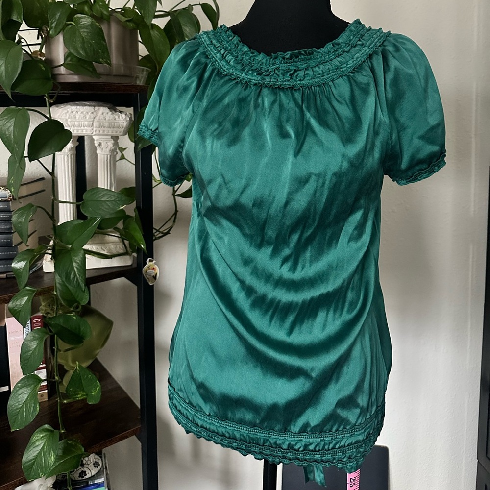 BCBGMaxAzria Teal Silk Blouse